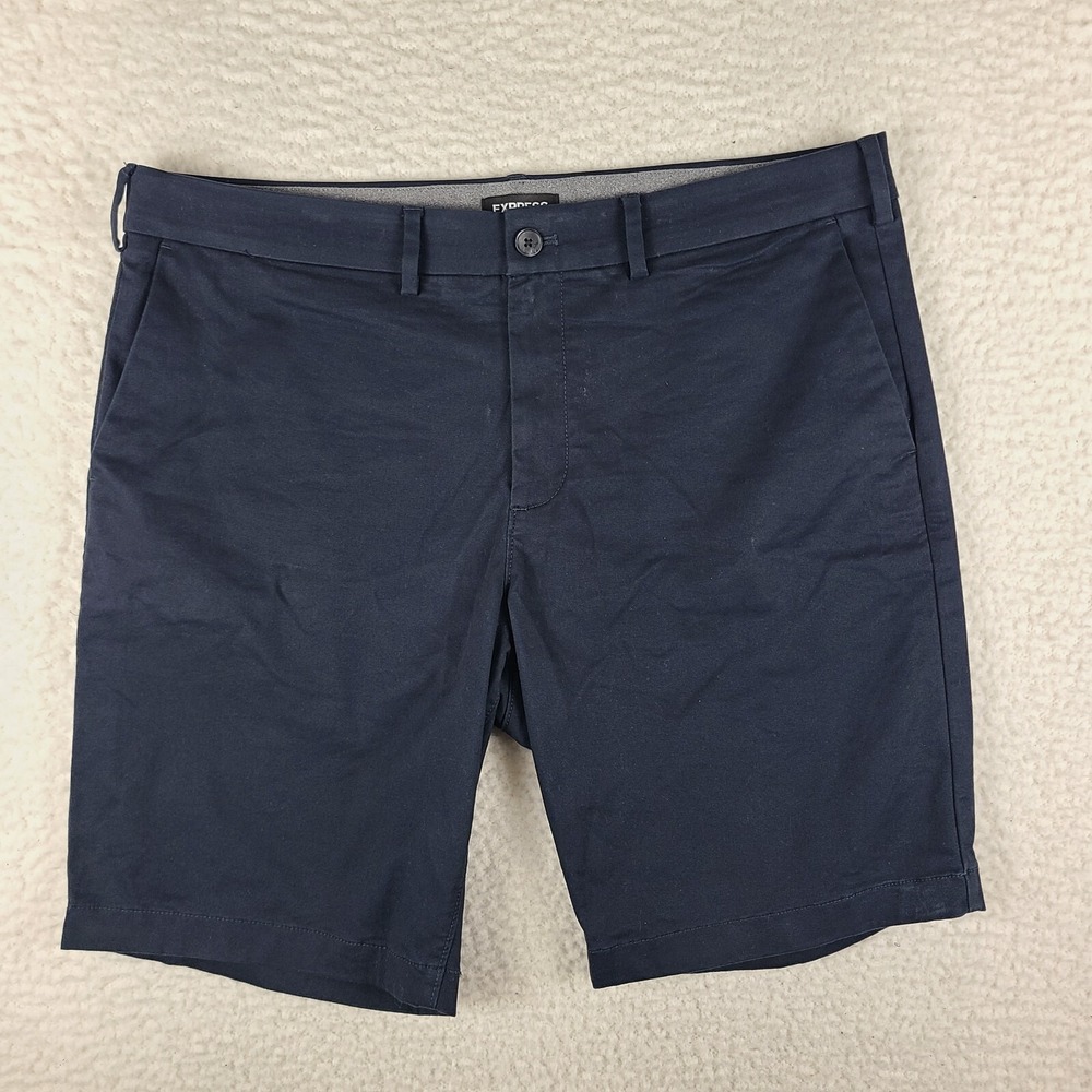 Express Shorts Mens 36 Navy Blue Slim Above The Knee 10"‎ Performance Chino